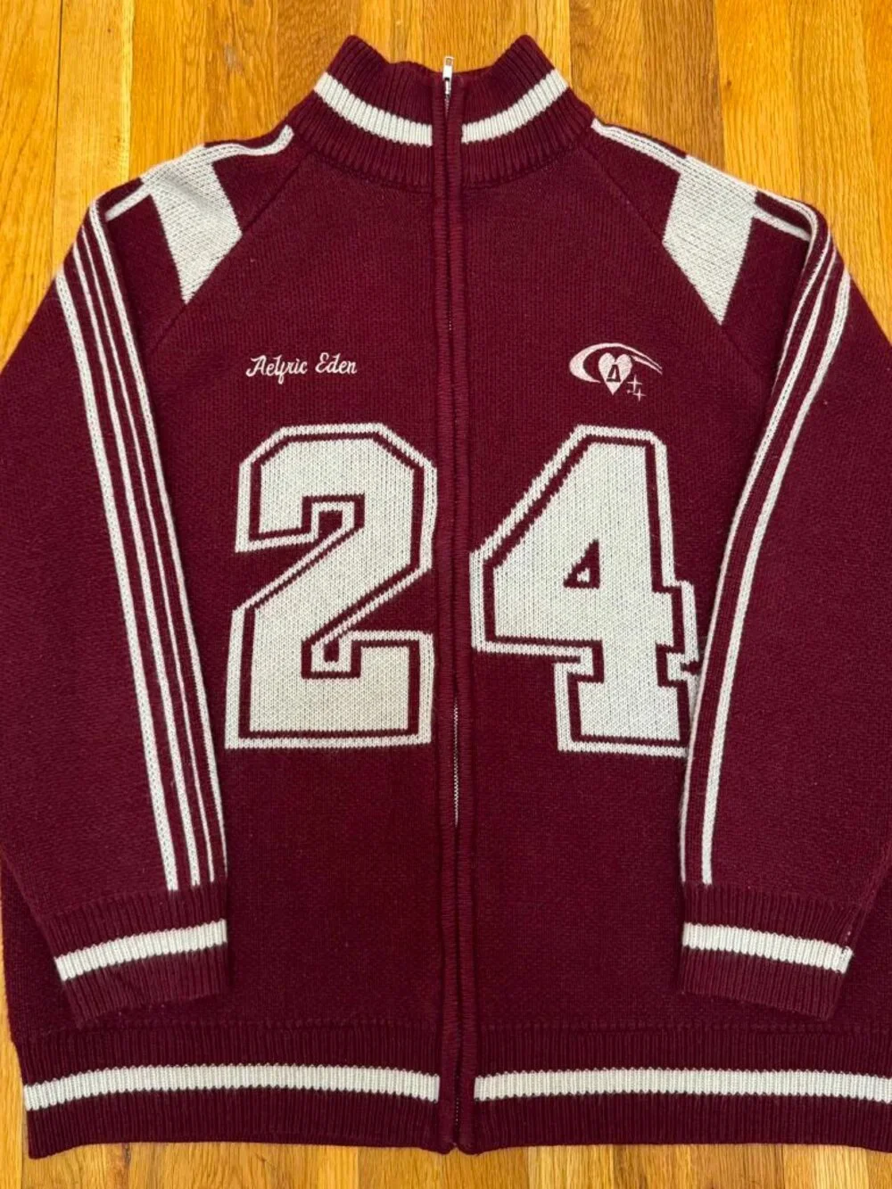 Aelfric Eden Full Zip # 24 Jacquard Cardigan Burgundy/Cream Sweater Size XLarge